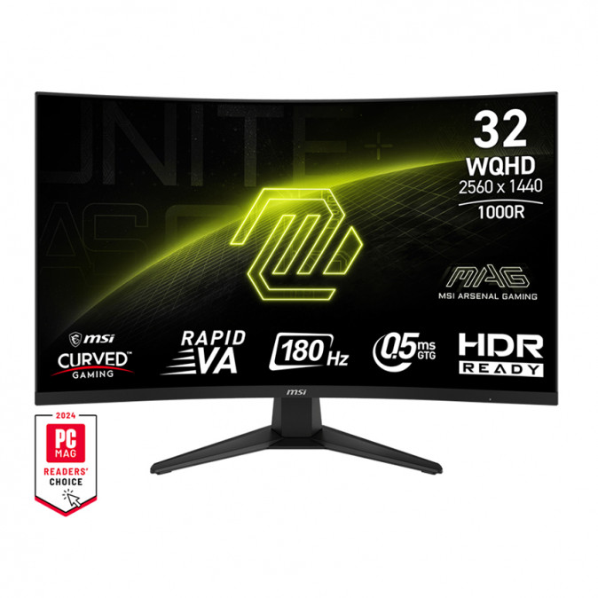 MSI Monitor GAMING MAG 325CQF Ívelt RapidVA 31,5" QHD 2560x1440, 4000:1 CR, 400nits, 1ms, 180Hz, DP, 2x HDMI, USB-C PC
