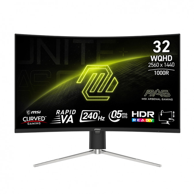 MSI Monitor GAMING MAG 325CQRXF E2 Ívelt RapidVA 31,5" QHD 2560x1440, 4000:1 CR, 400nits, 1ms, 240Hz, DP, 2x HDMI, USB-C PC