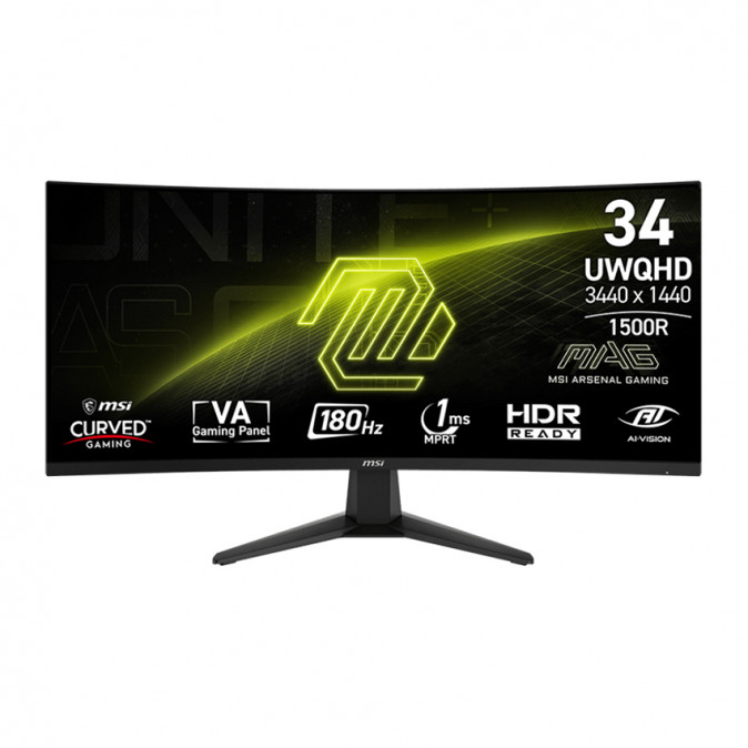 MSI Monitor GAMING MAG 346CQ Ívelt 34" UWQHD, 3440x1440, 180Hz VA 21:9, 1500R, 300cd/m2, 1 ms, HDMI, DP, Black PC