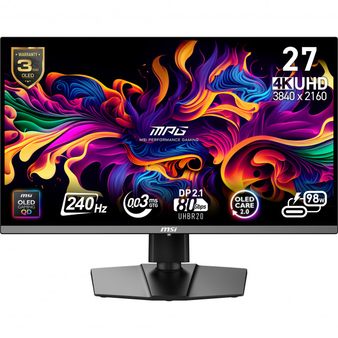 MSI Monitor GAMING MPG 272URX QD-OLED 26,5" UHD 3840x2160, 240Hz, 150000:1 CR, 250cd/m2, 0,03ms, 2x HDMI, DP, USB-C PC