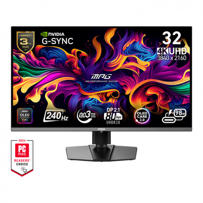 MSI Monitor GAMING MPG 322URX QD-OLED 31,5" UHD 3840x2160, 240Hz, 150000:1 CR, 250cd/m2, 0,03ms, 2x HDMI, DP, USB-C PC