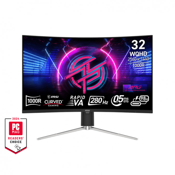 MSI Monitor GAMING MPG 325CQRXF Ívelt 31,5" WQHD Rapid VA 2560x1440, 280Hz, 3200:1, 0,5ms, HDMI, DP, USB-C, Black PC