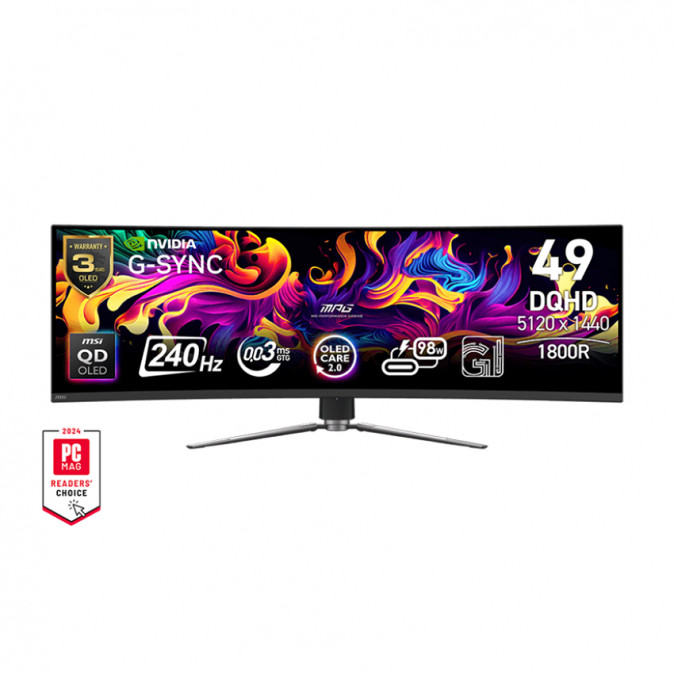 MSI Monitor GAMING MPG 491CQPX QD-OLED Ívelt 49" 5120x1440, 32:9, 1800R, 0,03ms, 240Hz, 2x HDMI, DP, USB-C, Black PC