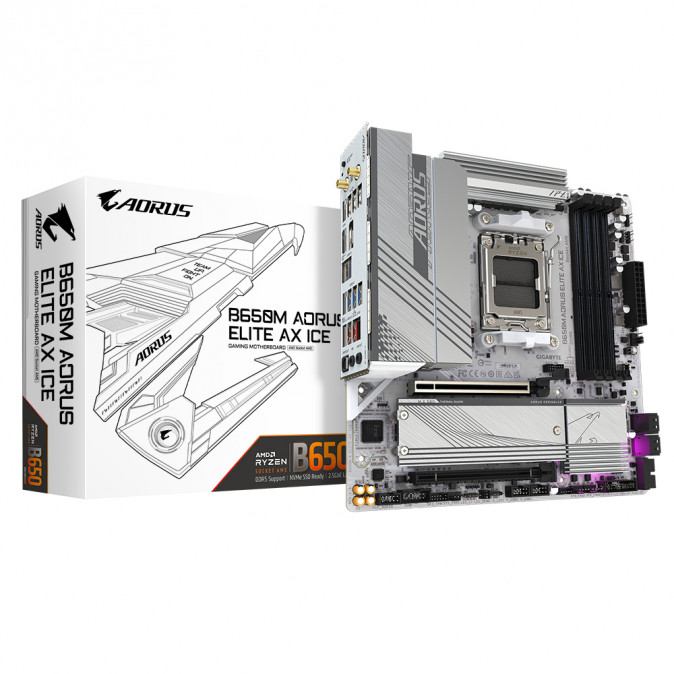 GIGABYTE Alaplap AM5 B650M AORUS ELITE AX ICE AMD B650, mATX PC