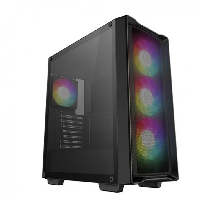 DeepCool Számítógépház - CC560 MESH V2 (ablakos, 4x12cm A-RGB ventilátor, ATX, 2xUSB3.0, fekete) PC