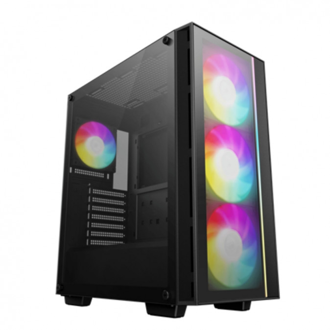 DeepCool Számítógépház - MATREXX55 V4 C (fekete, ablakos, 3x14cm + 1x12cm A-RGB venti, ATX, 1xUSB3.0, Type-C) PC