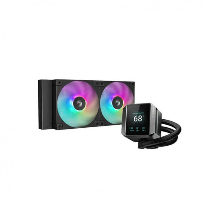 DeepCool CPU Water Cooler - MYSTIQUE 240 ARGB (max 21dB; max. 123,09 m3/h; 2x12cm, LED kijelző, fekete) PC
