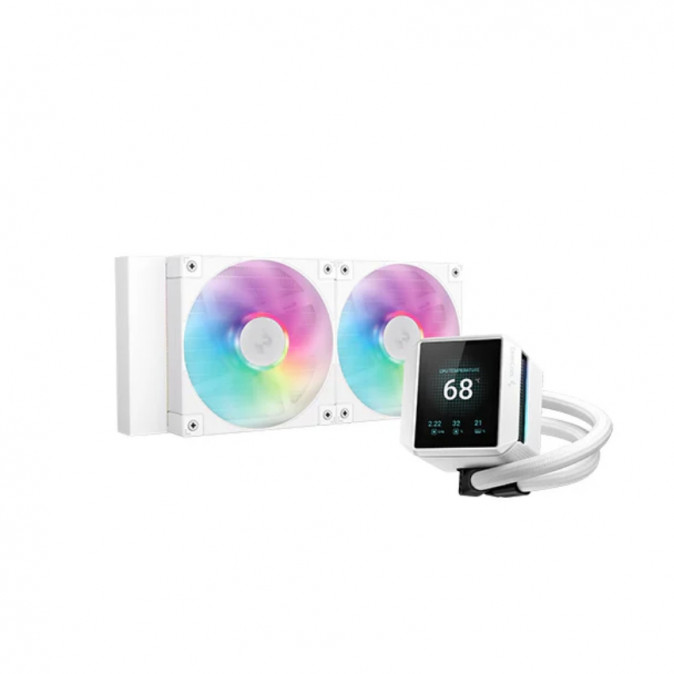 DeepCool CPU Water Cooler - MYSTIQUE 240 WH ARGB (max 21dB; max. 123,09 m3/h; 2x12cm, LED kijelző, fehér) PC
