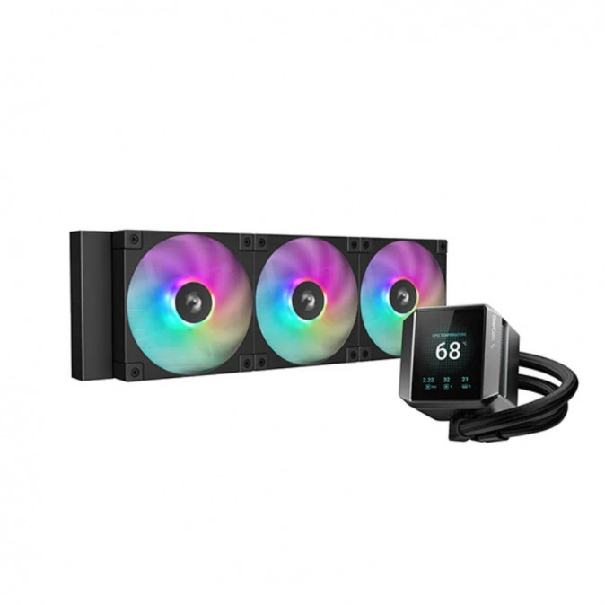 DeepCool CPU Water Cooler - MYSTIQUE 360 ARGB (max 21dB; max. 123,09 m3/h; 3x12cm, LED kijelző, fekete) PC