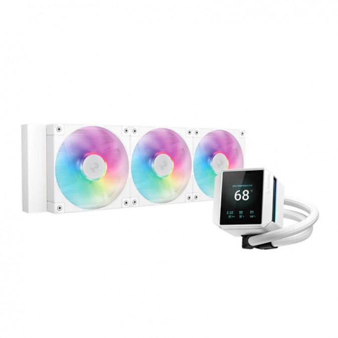 DeepCool CPU Water Cooler - MYSTIQUE 360 WH ARGB (max 21dB; max. 123,09 m3/h; 3x12cm, LED kijelző, fehér) PC