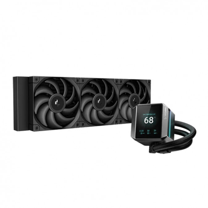 DeepCool CPU Water Cooler - MYSTIQUE 360 (max 21dB; max. 123,09 m3/h; 3x12cm, LED kijelző, fekete) PC