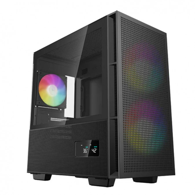 DeepCool Számítógépház - CH360 DIGITAL (fekete, 2x14cm +1x12 venti, Mini-ITX / Micro-ATX, 1xUSB3.0, A-RGB, fekete) PC