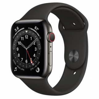 Apple Watch S6 GPS + Cellular, 44mm Graphite Stainless Steel Case with Black Spo Mobil