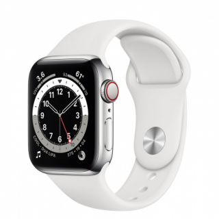 Apple Watch S6 GPS + Cellular, 40mm Silver Stainless Steel Case with White Sport Mobil