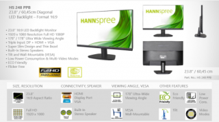 HANNSPREE HS248PPB 23.8" Frameless 178°/178° Full HD 1920 x 1080 16:9 DisplayPor PC