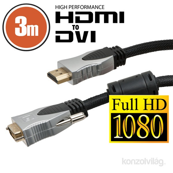 Delight 3m Professzionális aranyozott csatlakozós HDMI - DVI-D kábel PC