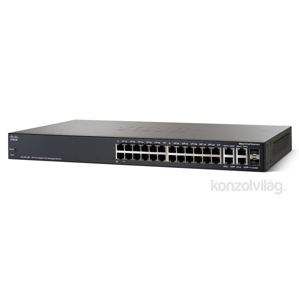 Cisco SG300-28PP 26port GE LAN, 2port GE combo (24port PoE 180W) L3 menedzselhető switch PC