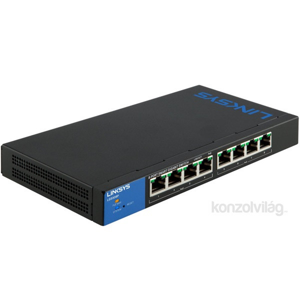 Linksys SMB LGS308P 8port POE+ GbE LAN Smart menedzselhető asztali Switch PC