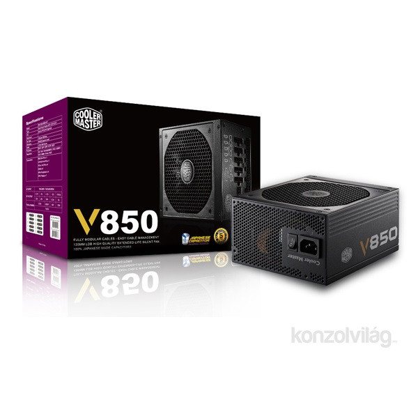 Cooler Master V850 Fully-Modular 850W PFC 12 cm ventillátorral dobozos tápegység PC